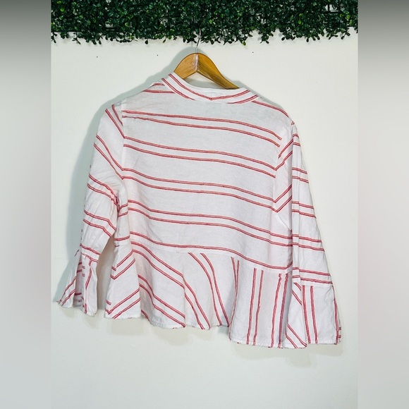 Tommy Bahama Linen Jacket Womens XL Marcella Stripe Bell Sleeve Pink - Picture 6 of 10
